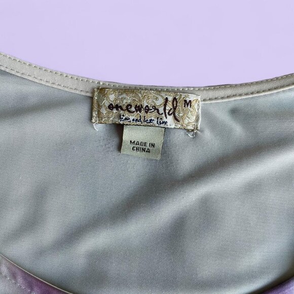 Vintage Y2K One World Top – Purple Ombre Lace Sleeves Size Medium - Picture 4 of 6